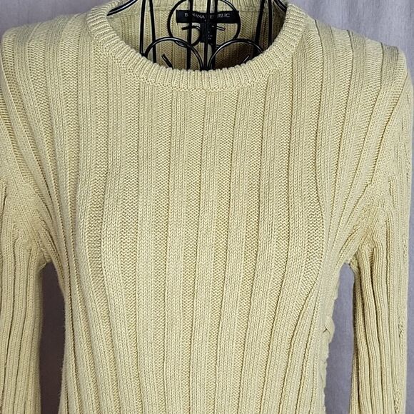 BANANA‎ REPUBLIC Gold Yellow Cotton Cable Knit Sweater Small - Picture 2 of 6